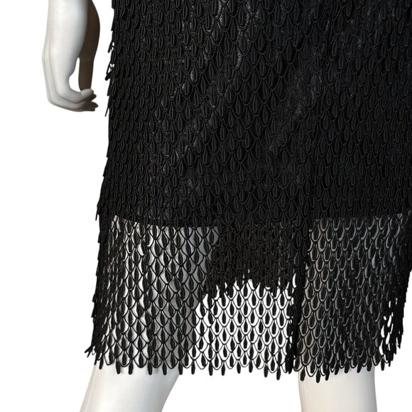 ML Monique Lhuillier Textured Fringe Sheer Cocktail Evening Dress Black Size 2 - Picture 4 of 11